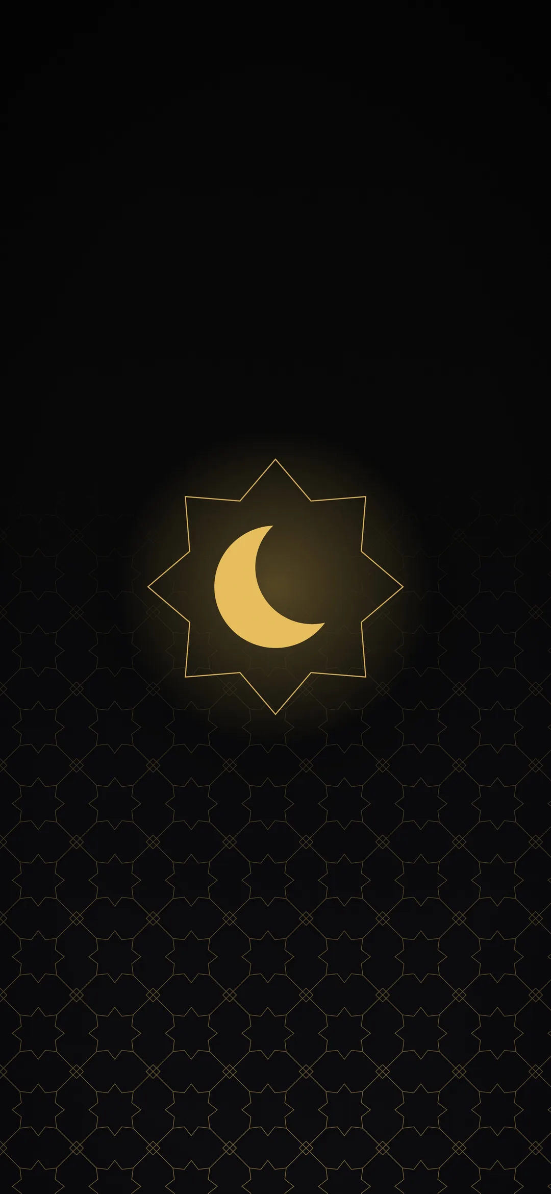 Fond d’écran Ramadan noir et or à motif géométrique islamique pour l’écran de verrouillage iPhone, sans texte