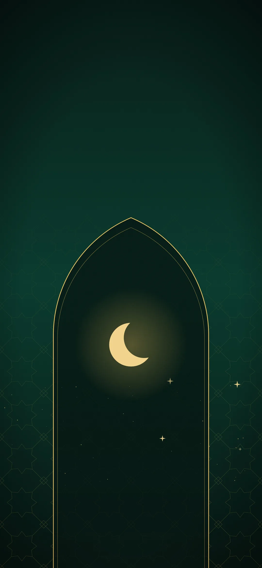 Fond d’écran Ramadan vert émeraude avec arabesque dorée et arc de mosquée, iPhone 4K