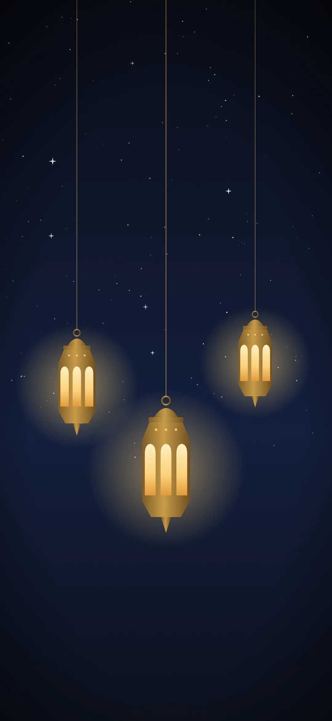 Lanternes du Ramadan (fanous) allumées dans un ciel de nuit, fond d’écran iPhone 2027