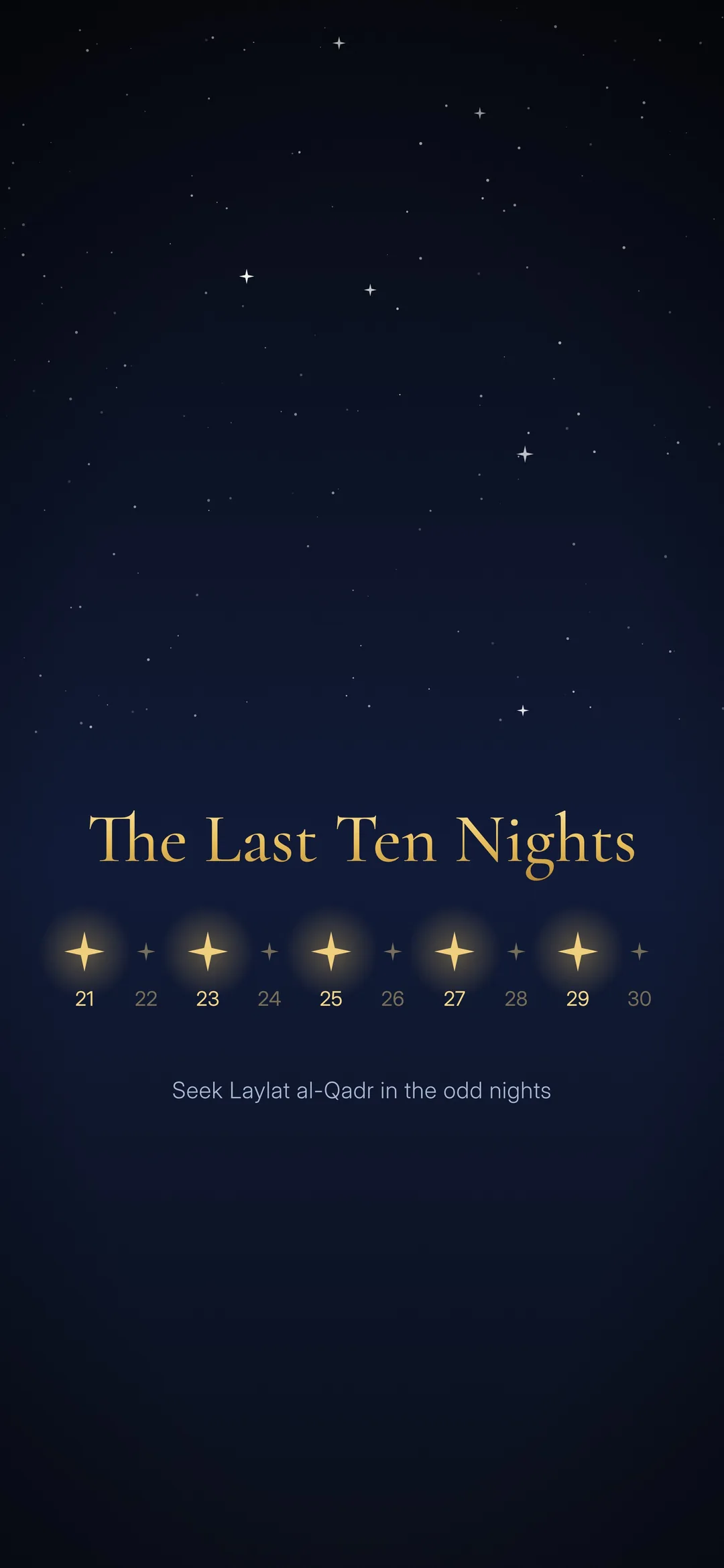 The Last Ten Nights of Ramadan wallpaper with nights 21 to 30 and odd nights highlighted, iPhone