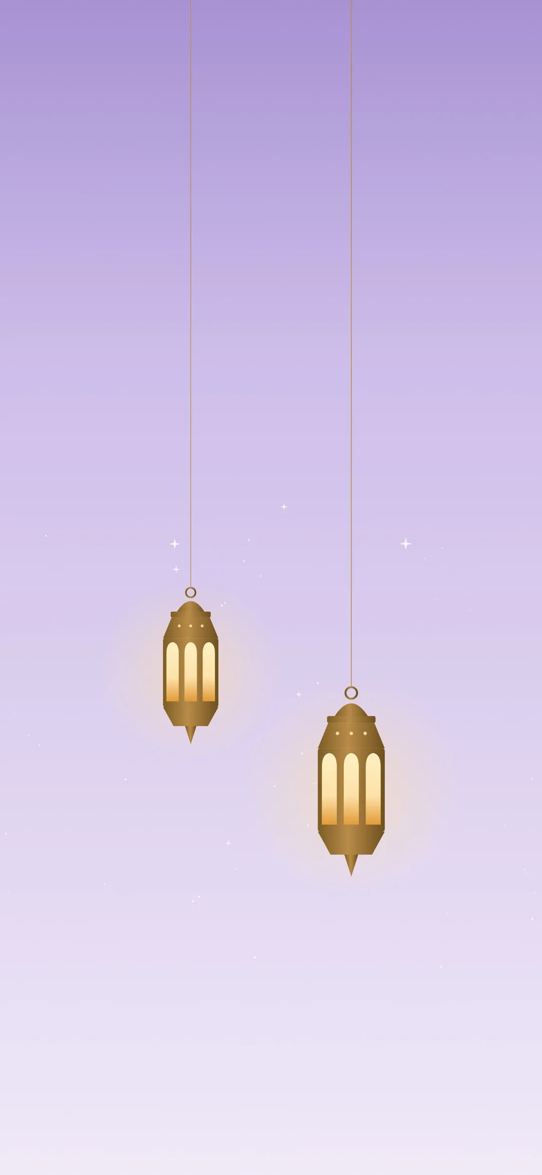Fond d’écran Ramadan esthétique lilas avec des lanternes suspendues pour iPhone