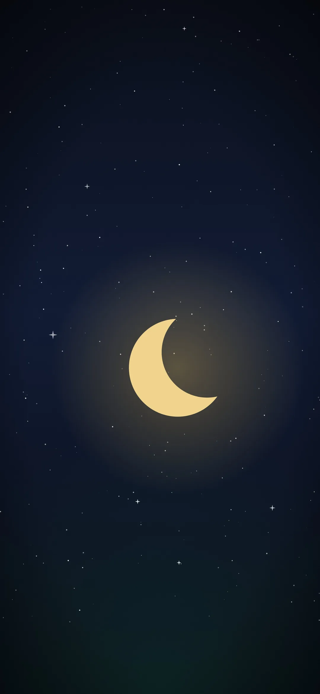 Fond d’écran Ramadan 2027 pour iPhone : croissant de lune doré et étoiles sur un ciel nocturne bleu nuit, sans texte