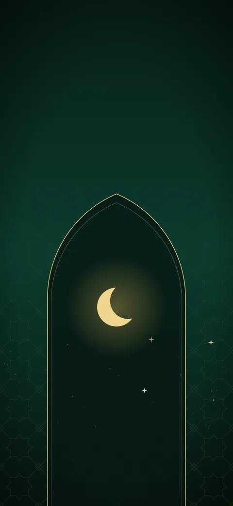 خلفية رمضان خضراء زمردية بقوس وزخارف ذهبية بدقة 4K