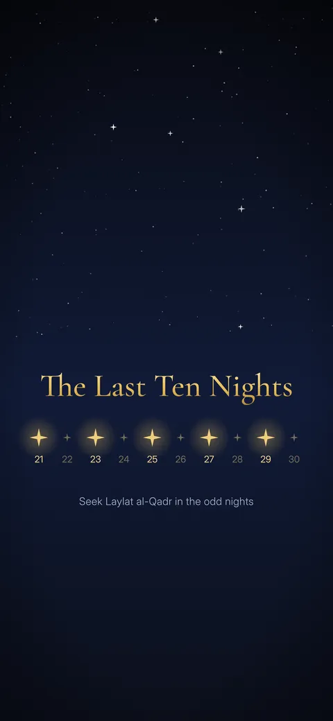 The Last Ten Nights of Ramadan wallpaper with nights 21 to 30 and odd nights highlighted, iPhone