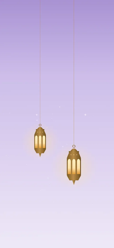 خلفية رمضان بنفسجية ناعمة بفوانيس معلقة للايفون